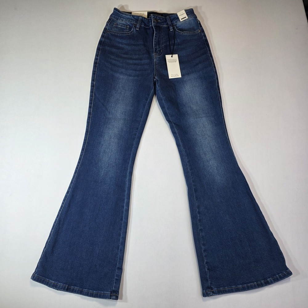 Womens Y2K High Rise Flare Bell Bottom Jeans Stretch Blue Denim 4S NWT